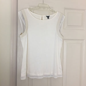 Ann Taylor Top with Faux Leather and Sheer Trim